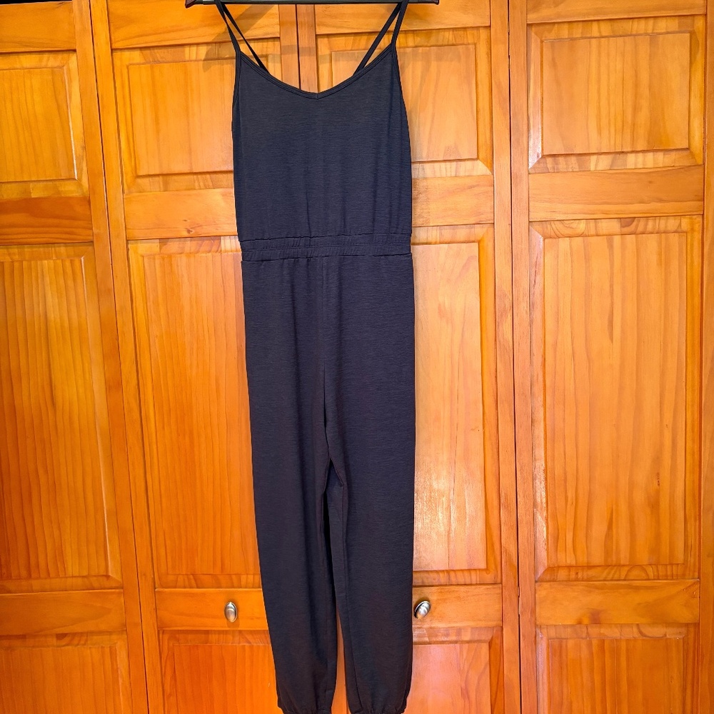 Vuori Lux Jogger Jumpsuit Midnight Heather Blue, Spaghetti Strap, Size Medium